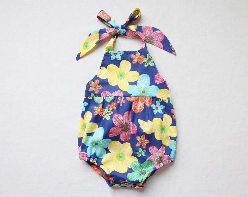 Floral Baby Girl Romper Baby Bubble Romper Sunsuit Halter Romper