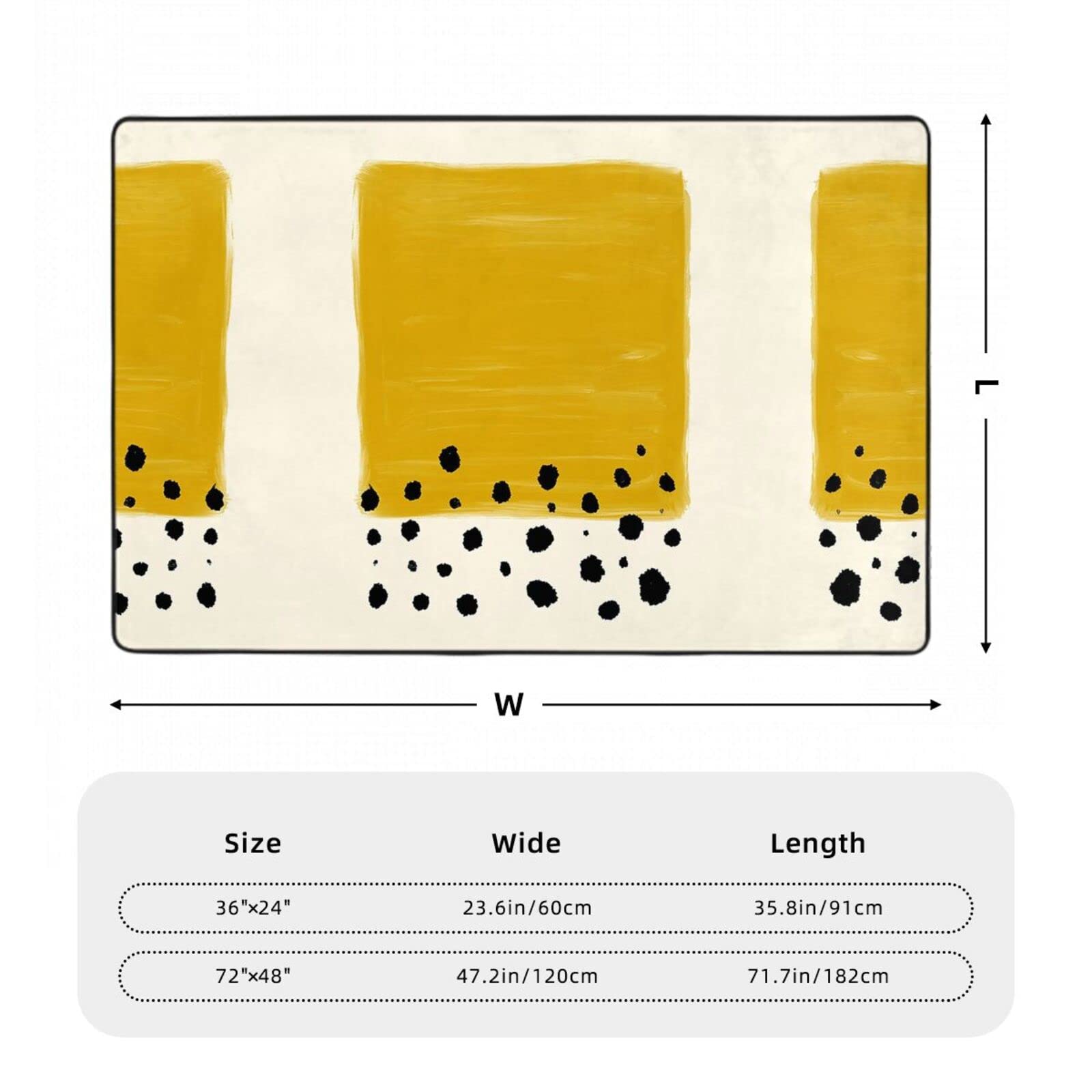 Tapis imprimé jaune moutarde et noir, absorbant l'eau et durable, adapté à tout espace de vie