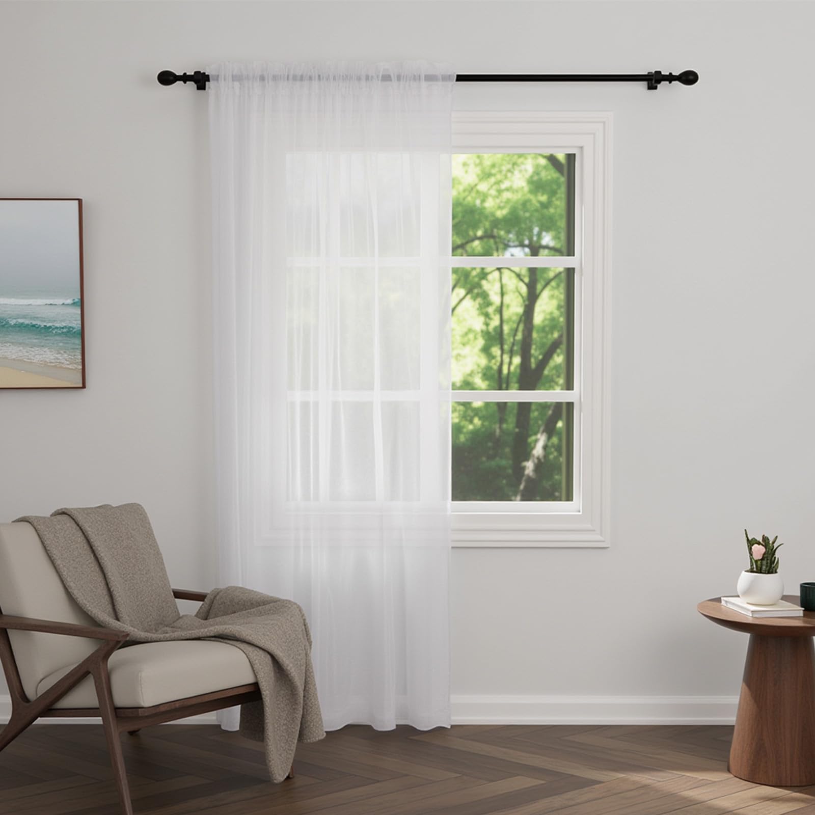 Zdada Net Curtains for Windows 90 Drop, White Slot Top Voile Curtains, Semi Transparent Sheer Curtain Net Curtain Panel for Living Room Kitcken W60xL90 Inch,1 Panel — image 1
