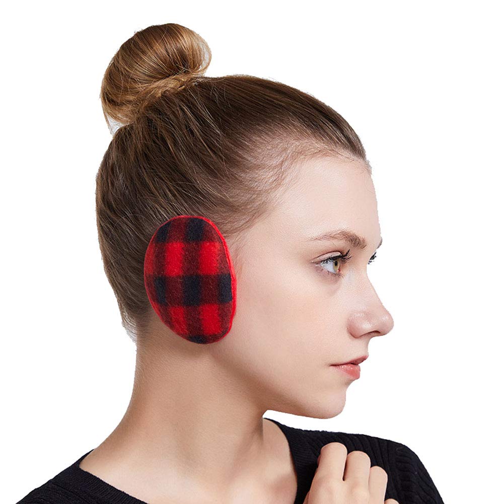 Soulqool Unisex Red Lattice Soulq Ear-Bags Bandless Ear Warmers,Fleece Earmuffs With Thinsulate,Autumn Winter Outdoor Ear Warmer (, M-Women)