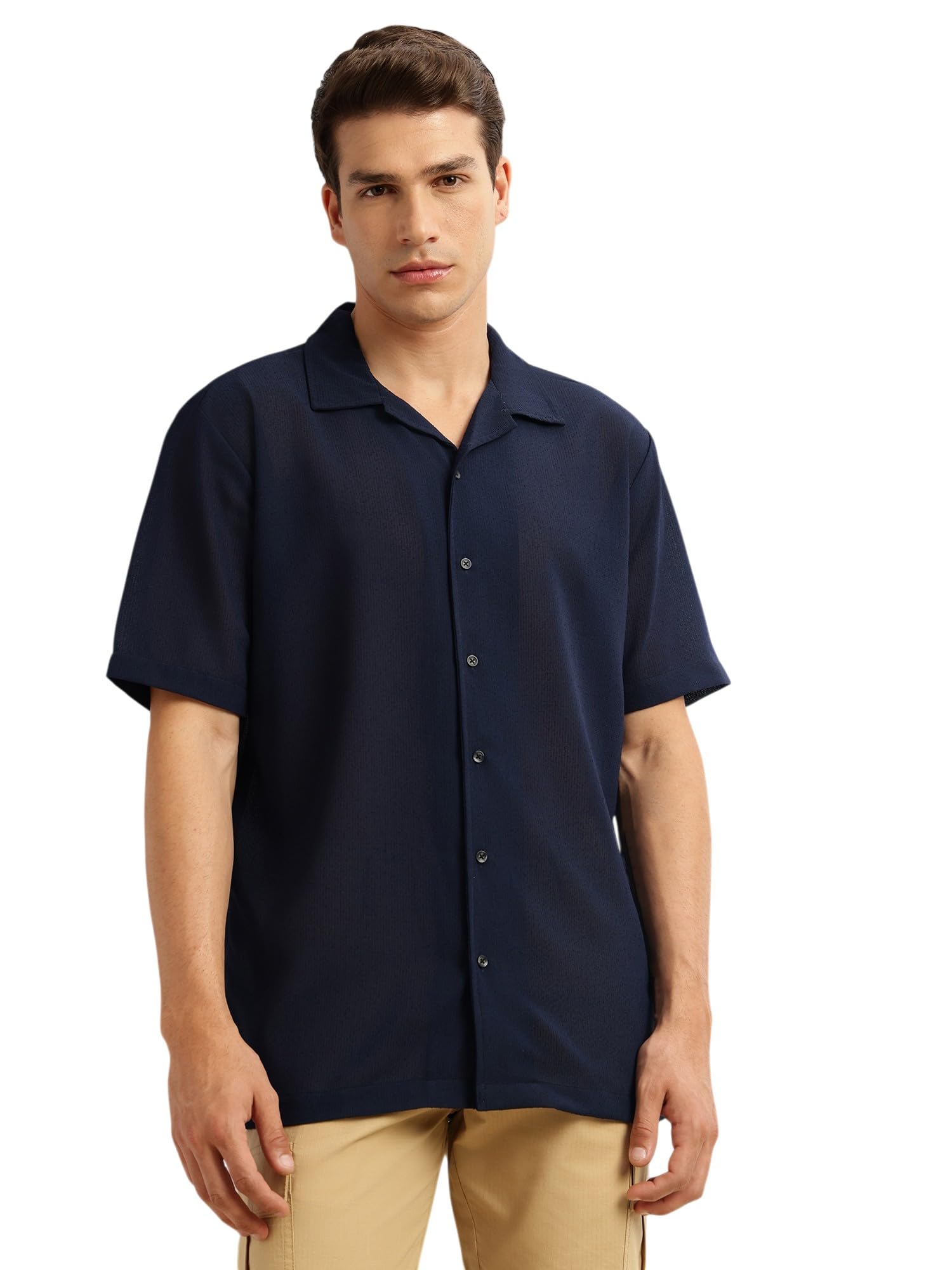 thomas scott Men Premium Oversize Fit Casual Shirt | Short Sleeves | Camp Collar | Thai Crepe Polyester Fabric-picture-38