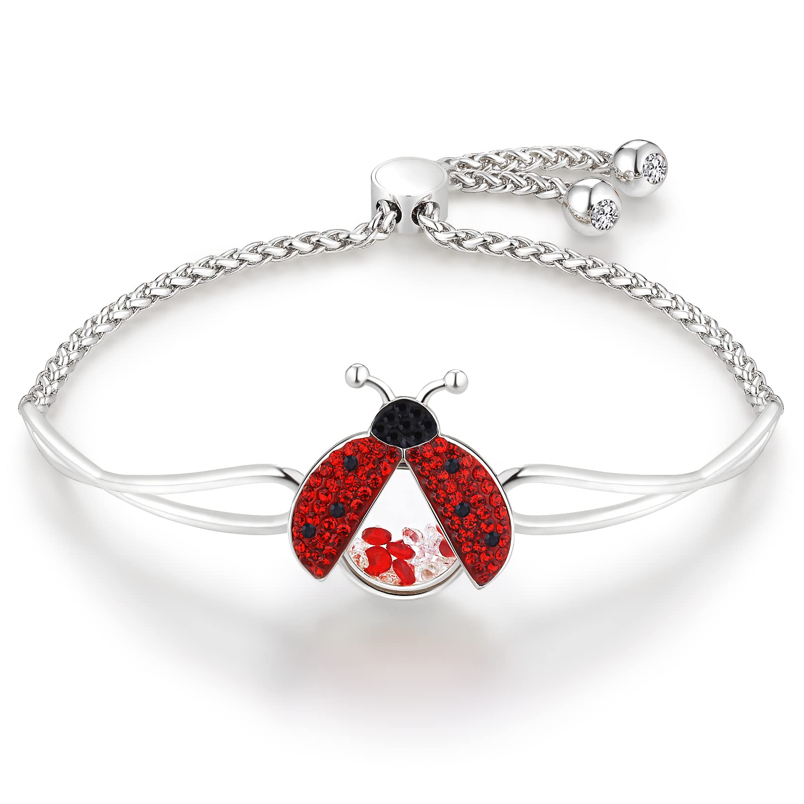 superchic Ladybug Bracelet Cute Cubic Zirconia with floating Crystals for Women Teen Girl Kids Halloween Party Birthday Gifts
