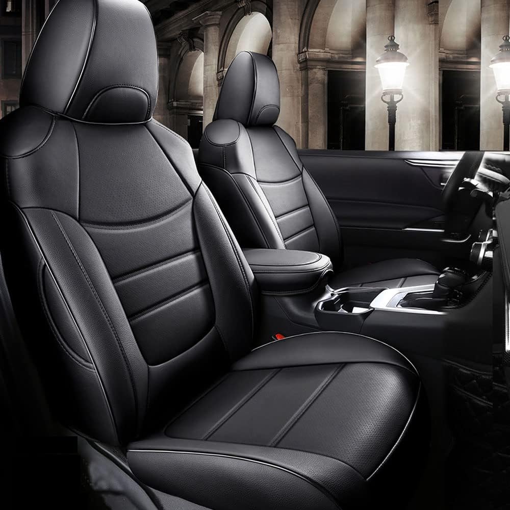 Waterproof PU Leather Seat Covers Full Set For Toyota RAV4 2019-2023 - Front & Rear, Black