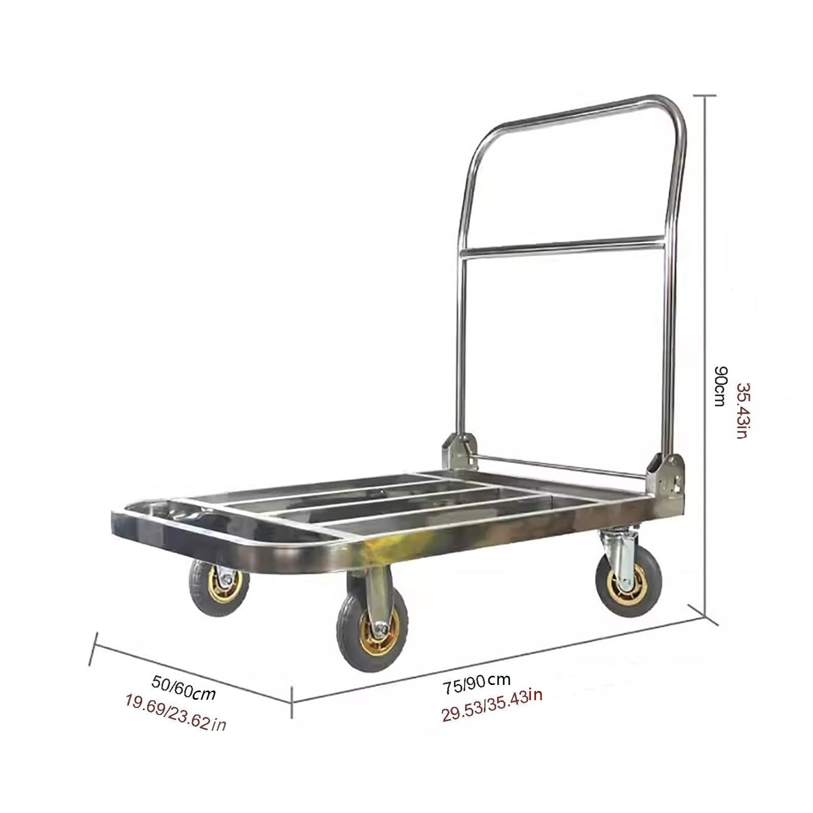 Carretilla de mano plegable con tubo cuadrado, plataforma de acero inoxidable, carrito de transporte plegable para un fácil transporte (75 x 50 x 90 cm) - Sackkarre resistente para suministros de
