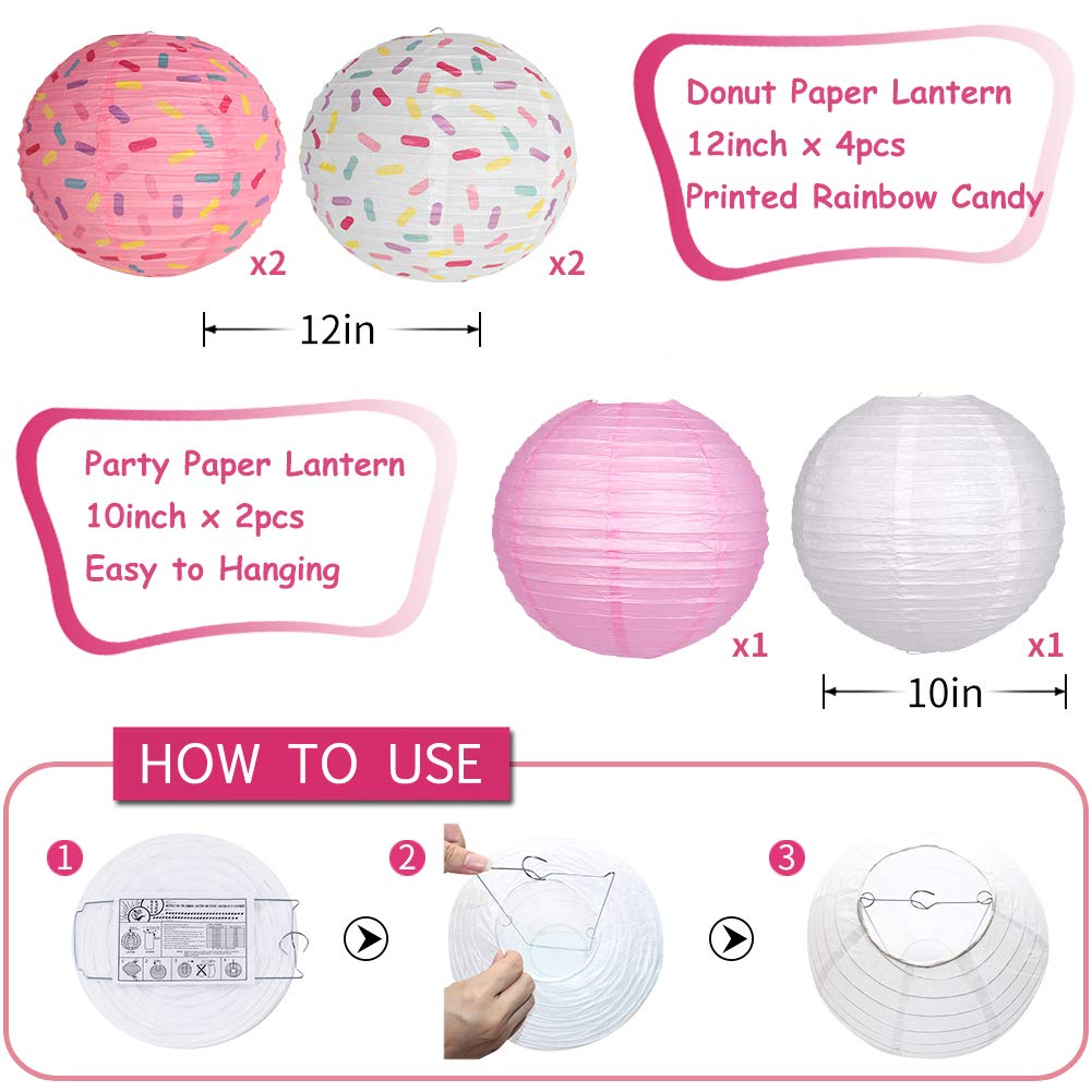 Donut Birthday Party Decorations Set – 9-Piece Paper Lanterns, Fans & Honeycomb Ball For Donut Theme - View #3