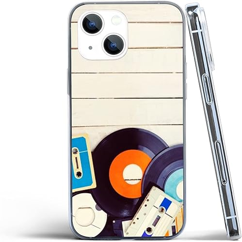 Funda transparente para iPhone 14 con diseño vintage de cassette de música para niñas y mujeres, a prueba de golpes, antideslizante, ajuste delgado,