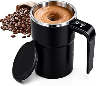 Self-Stirring Cup Self Stirring Cup Temperature Indicator, 304 Stainless Steel Magnetic Electric Shaker with Handle for Hot Chocolate, Coffee, Milk (Black,380