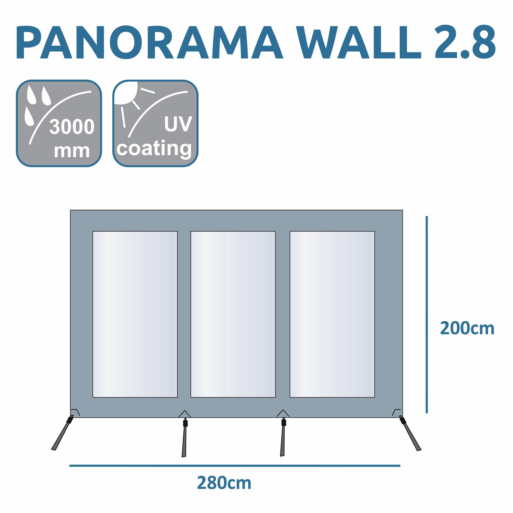 your GEAR Panorama Wand 2,8 x 2 m - Allwetterschutzvorderwand für Markisen mit UV 50+ und wasserdichtem Polyester - Vorderwand für Markise schützt vor Sonne, Wind und Regen