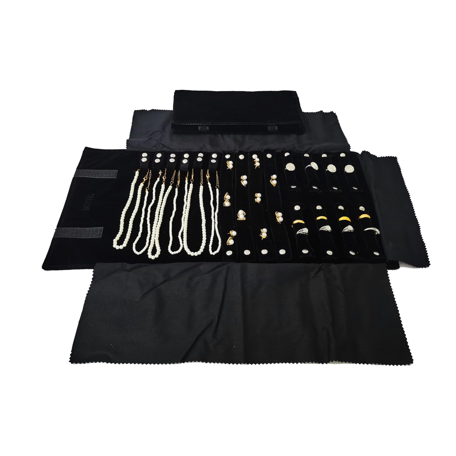 SCIKHEFT Travel Roll Bag Jewelry Display Storage Organizer Multi-function Velvet Pouch (Black)