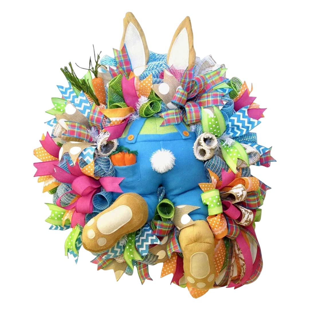 Yvocuyn Easter Bunny Wreath - Rabbit Carrot Wreath with Ears, Cute Easter for Door Decoration