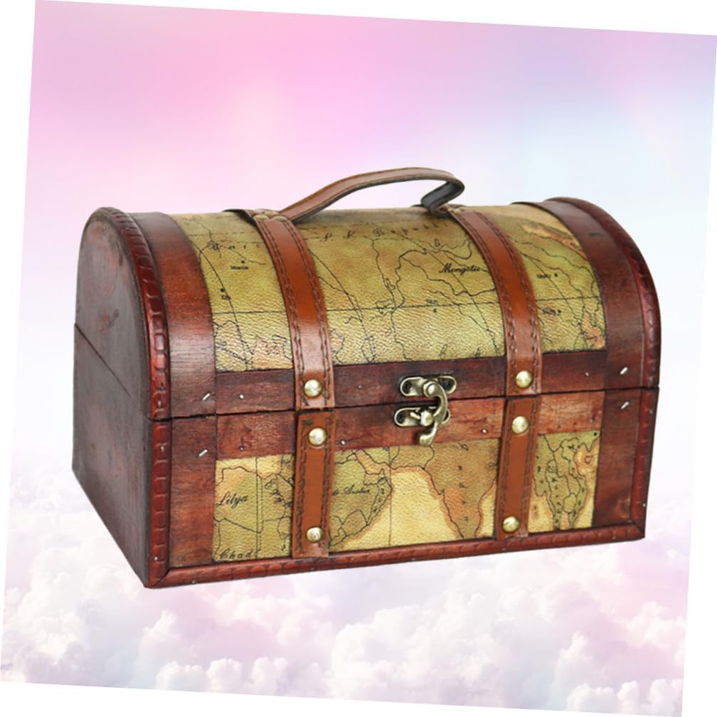 Cabilock Antique Wooden Treasure Chest Small Storage Box with Retro Buckles for Jewelry and Keepsakes Decorative Home Display Prop Wood Random Color Pattern Random Color