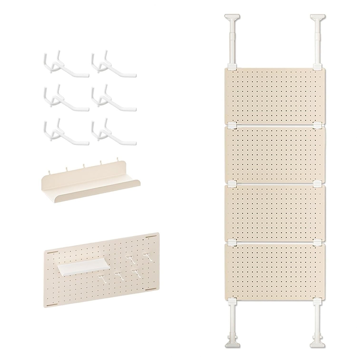 Estantería de baño estrecha metálica con 20 ganchos, Blanco, 35x45cm