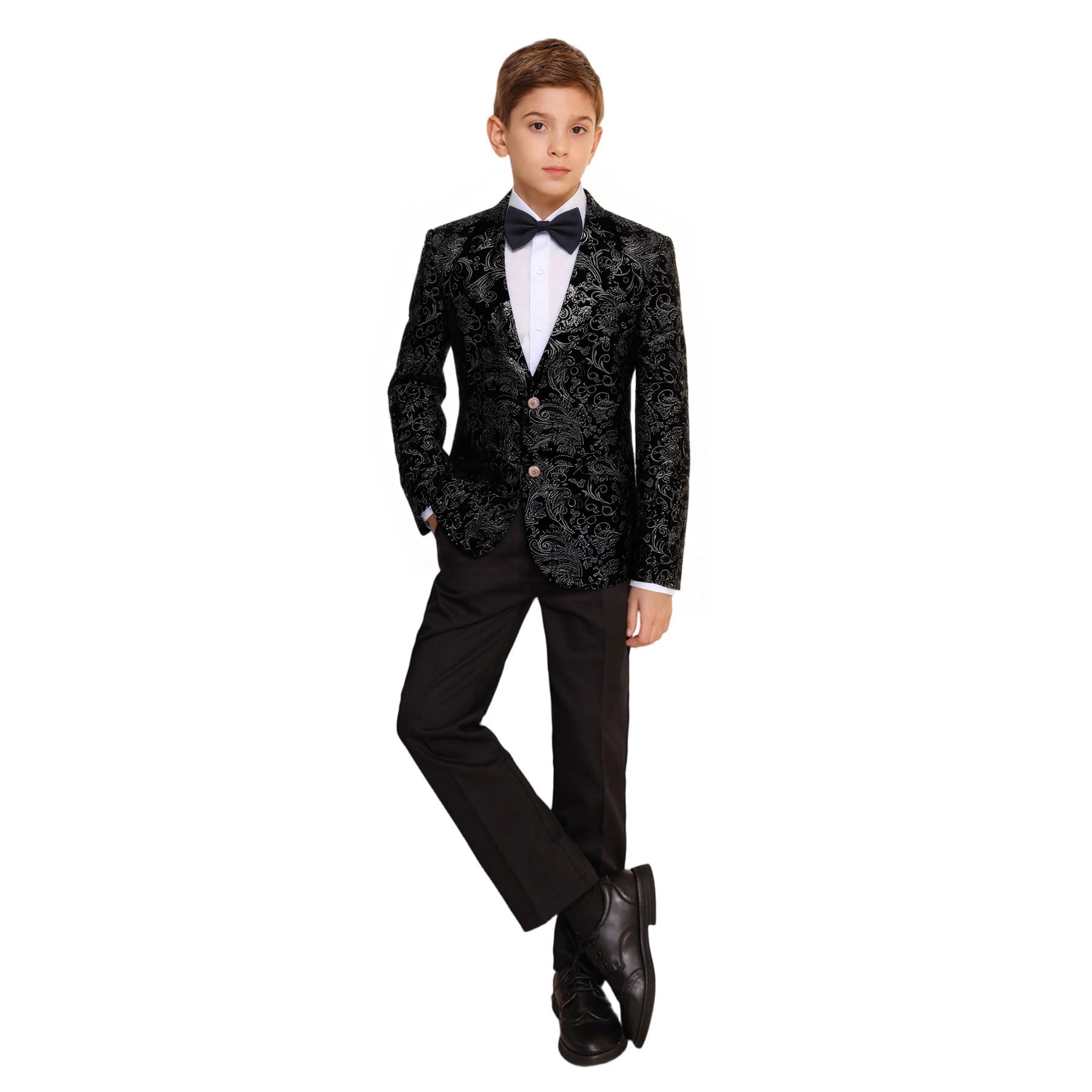 Boys Jacquard Suits Slim Fit Tuxedo Suit Notch Lapel 2 Pieces Suit Set Jacket Pants for Party Formal Wear
