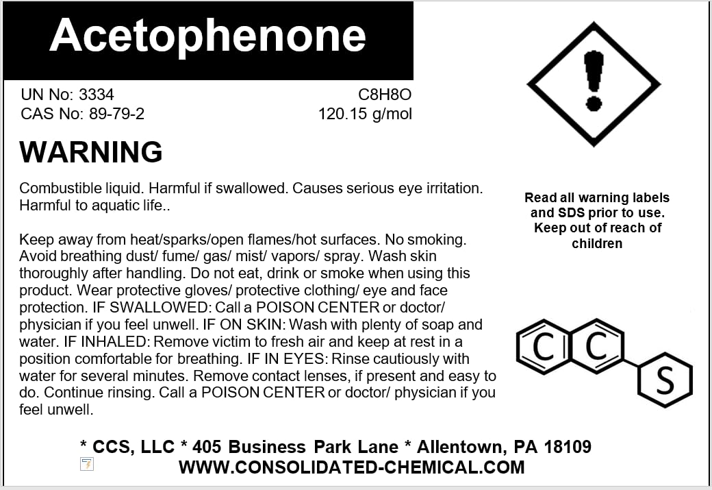 Acetophenone - Premium High Purity Solvent - ACS Grade, 99.9% Pure - 500mL - Tamper-Evident Sealed