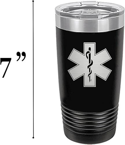 Miniatura 5 de Rogue River Tactical EMT EMS Star of Life - Taza de viaje (20 onzas), diseño de estrella de la vida, con tapa paramédico (negro)