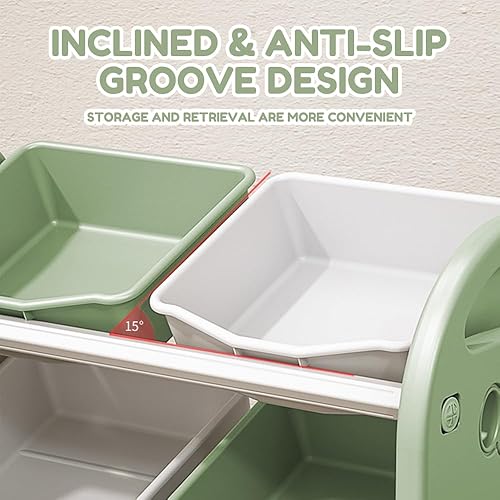 Miniatura 9 de Legendstone Organizador de juguetes para niños con 6 contenedores de almacenamiento, organizador de almacenamiento de juguetes para niños, muebles