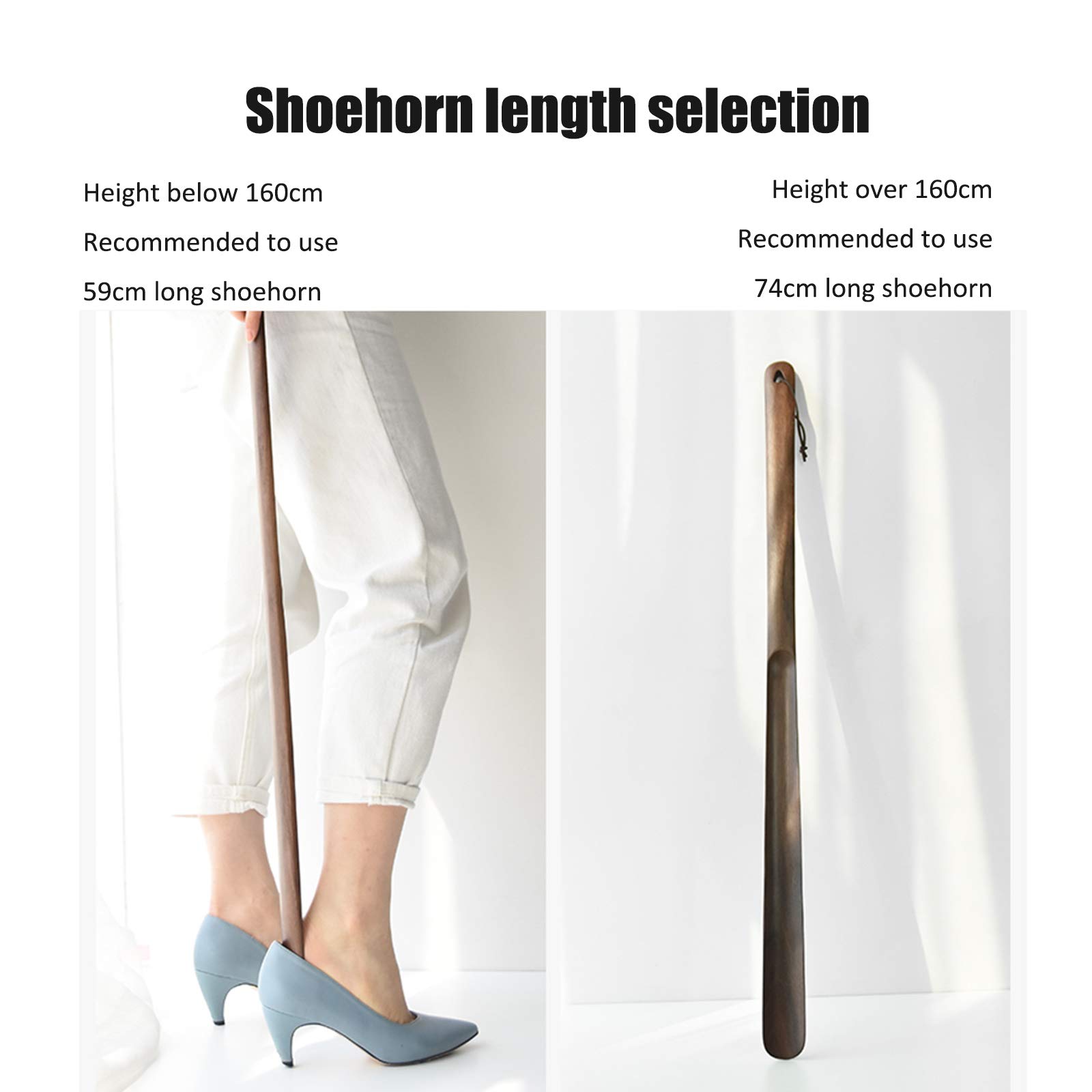 Holz Schuhanzieher,29"Langer Griff Schuhlöffel,Tragbar Schuhanzieher Mit Lederband Kinder und Senioren Passend für Alle Schuhe-Walnut 74cm