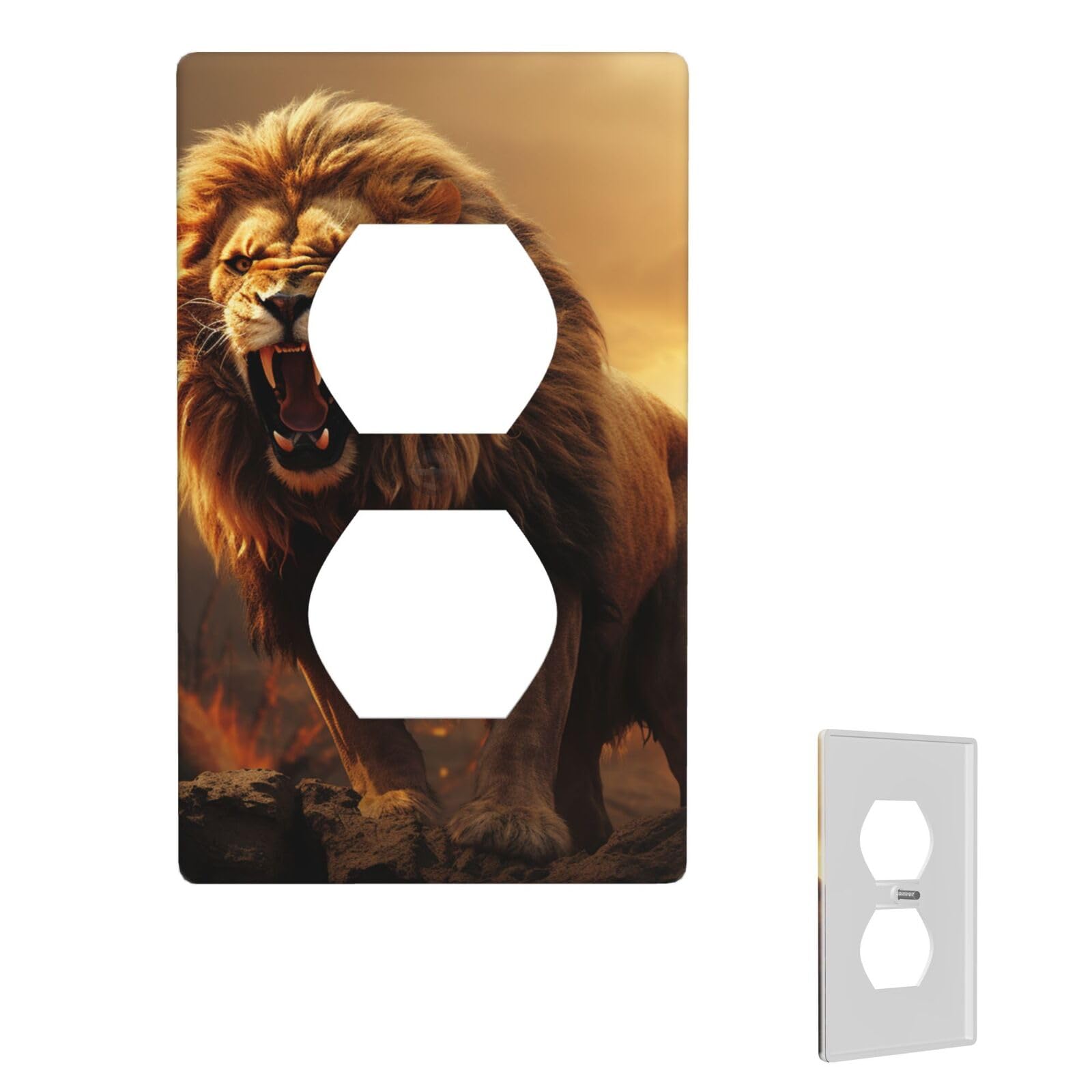 1-Gang Decorator Wall Plate Angry Roaring Lion Light Switch Cover Single Gang Receptacle Wall Plate Standard Size 4.5" x 2.76" Wallplate Unbreakable Polycarbonate Outlet Faceplates Cover