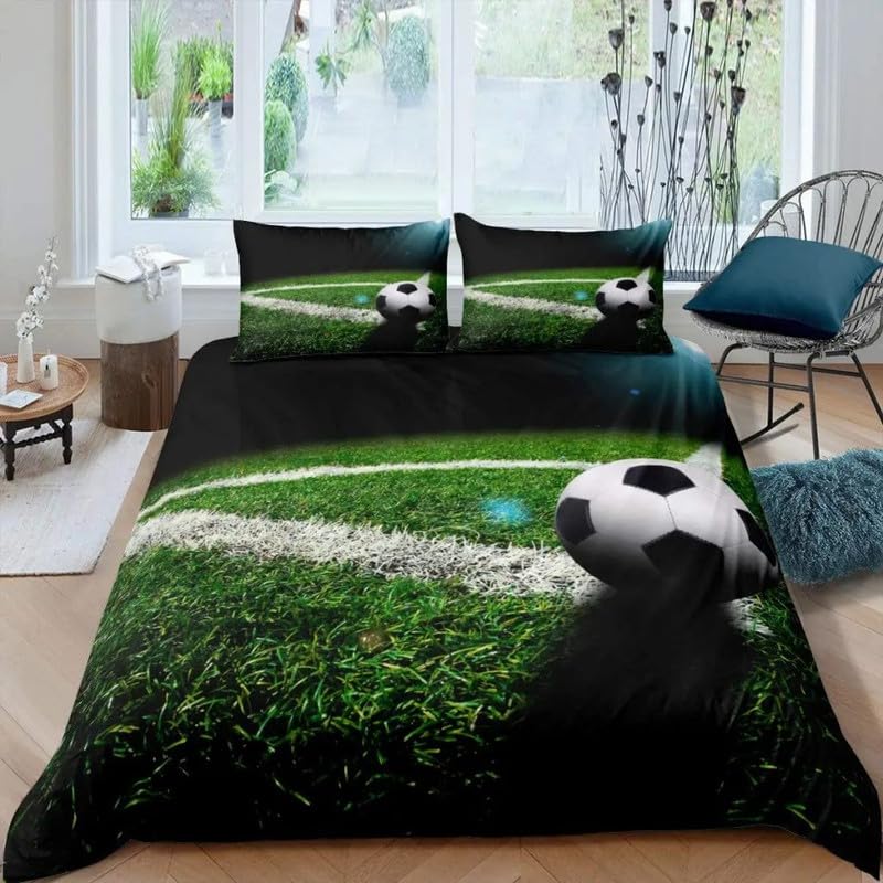 Housse de couette 90x190 football microfibre : literie infroissable qui ne rétrécit pas