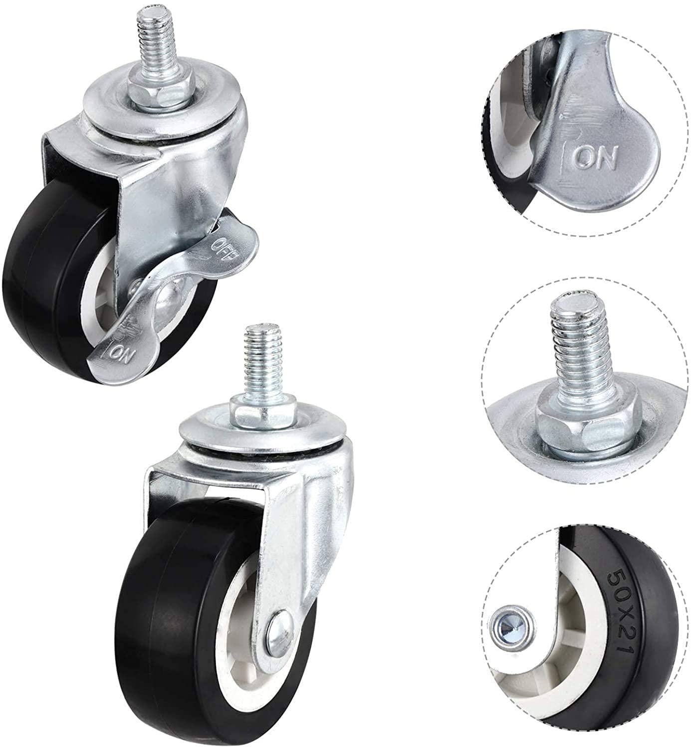 roulettes pivotantes, Volants rotatifs en 4 Parties Roues muettes Haute Performance de 2 Pouces pour assourdir Les roulettes des Roues de Meubles
