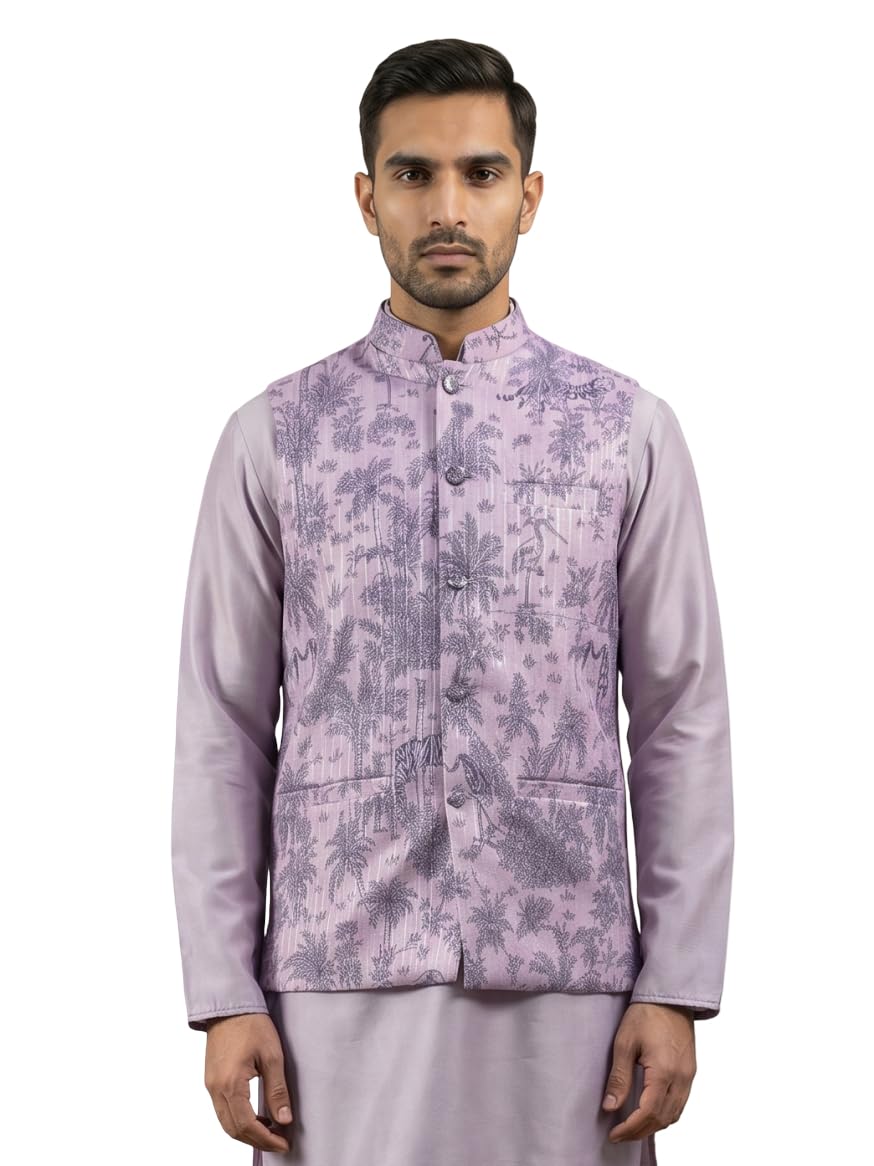jompers Men's Tropical Printed Cotton Blend Nehru Jacket-picture-35