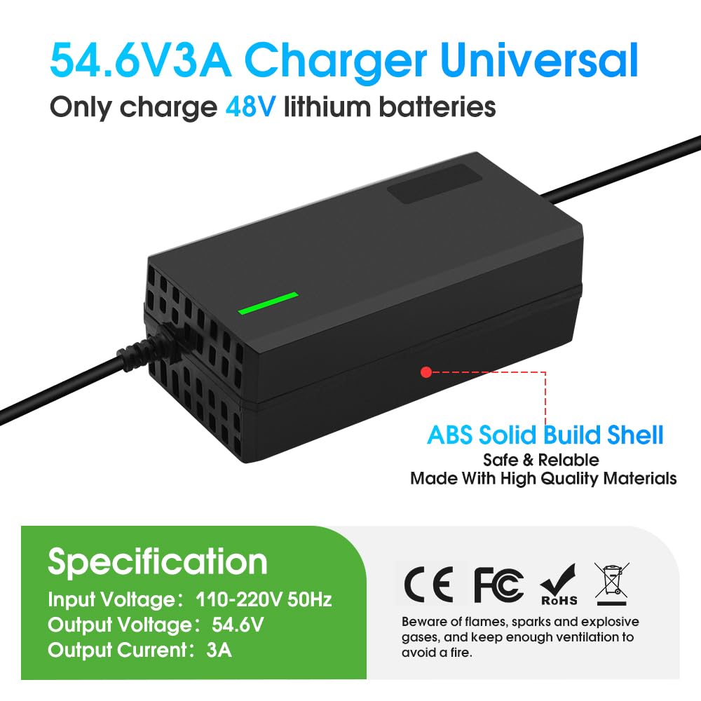 Chargeur 54,6 V 3 A/5 A avec prise 6 en 1 pour batterie au lithium 36 V telles que les batteries marines de voiture, camion, tondeuse à gazon, bateau (54,6 V3 A (prise 6 en 1))