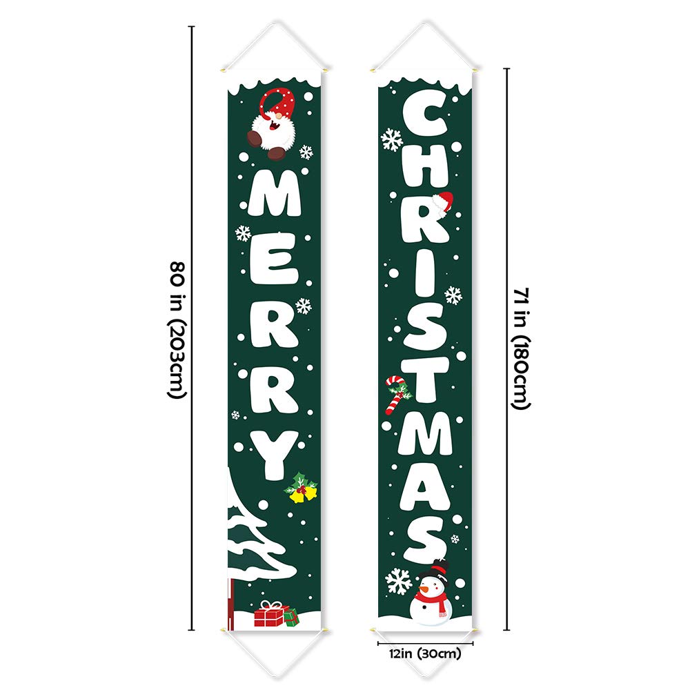Ivenf Christmas Porch Sign Set Green Banners, Xmas Hanging Decorations for Home Outdoor Indoor Wall Front Door Decor