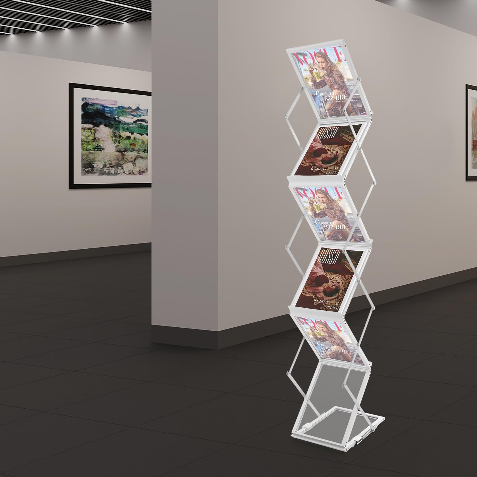 A4 Prospektständer, Faltbar Prospektständer Prospektaufsteller mit 6 Broschüren, Tragbarer Zeitschriftenständer für Büro, Einzelhandel und Messe-Ausstellungen