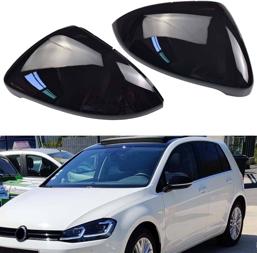 Kakulkomen 1 Pair Black Rear View Mirror Cover Left Right Side Mirror Cover Caps for V-W Golf MK7 7.5 GTI 7 Golf 7 R (Carbon Fibre) (Black)