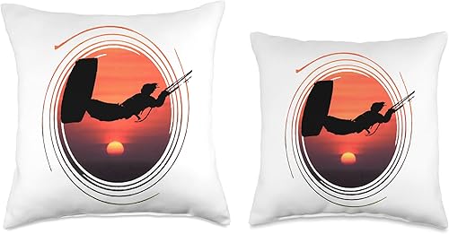 Miniatura 3 de Kitesurf Gifts and Surf Lover Tees by taiche Kiter Action Freestyle Artistic Black Vector and Sunset Throw Pillow, 16x16, Multicolor