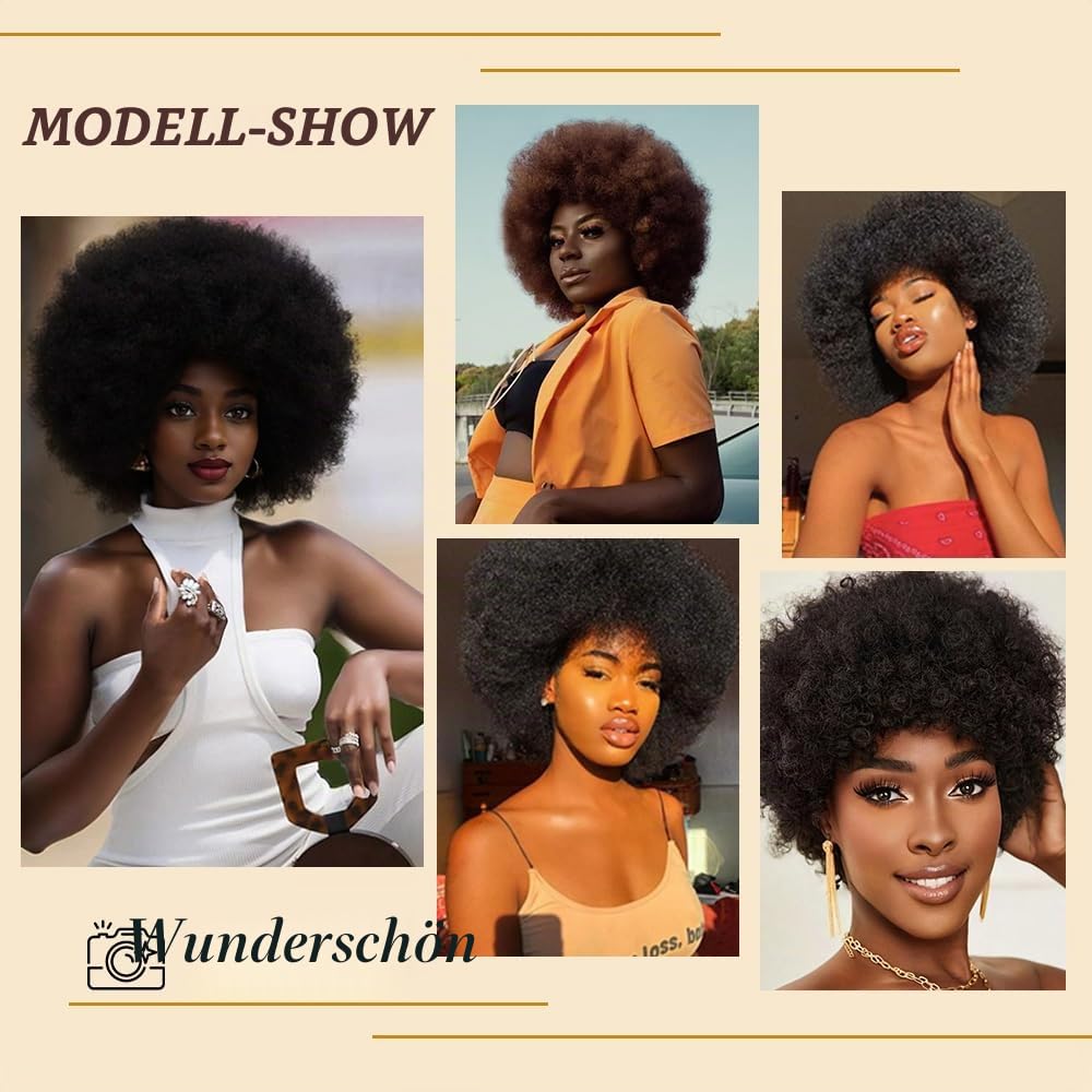 Afro Echthaar Perücke Damen Human Hair Wigs for Black Women Kinky Curly Short Glueless Wig (2, 10 inches)
