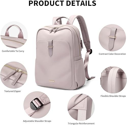 Miniatura 5 de GOLF SUPAGS Mochila para laptop para mujer, mochila informal para trabajo, viajes, para cuadernos de 1416 pulgadas, A-gris rosado, 14 pulg., Casual