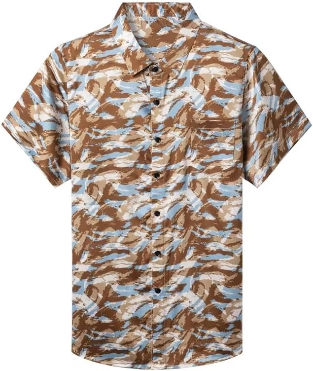 Men's Casual Printed Short Sleeve Button Down Shirts Summer Vacation Beach Tropical Hawaiian Shirt