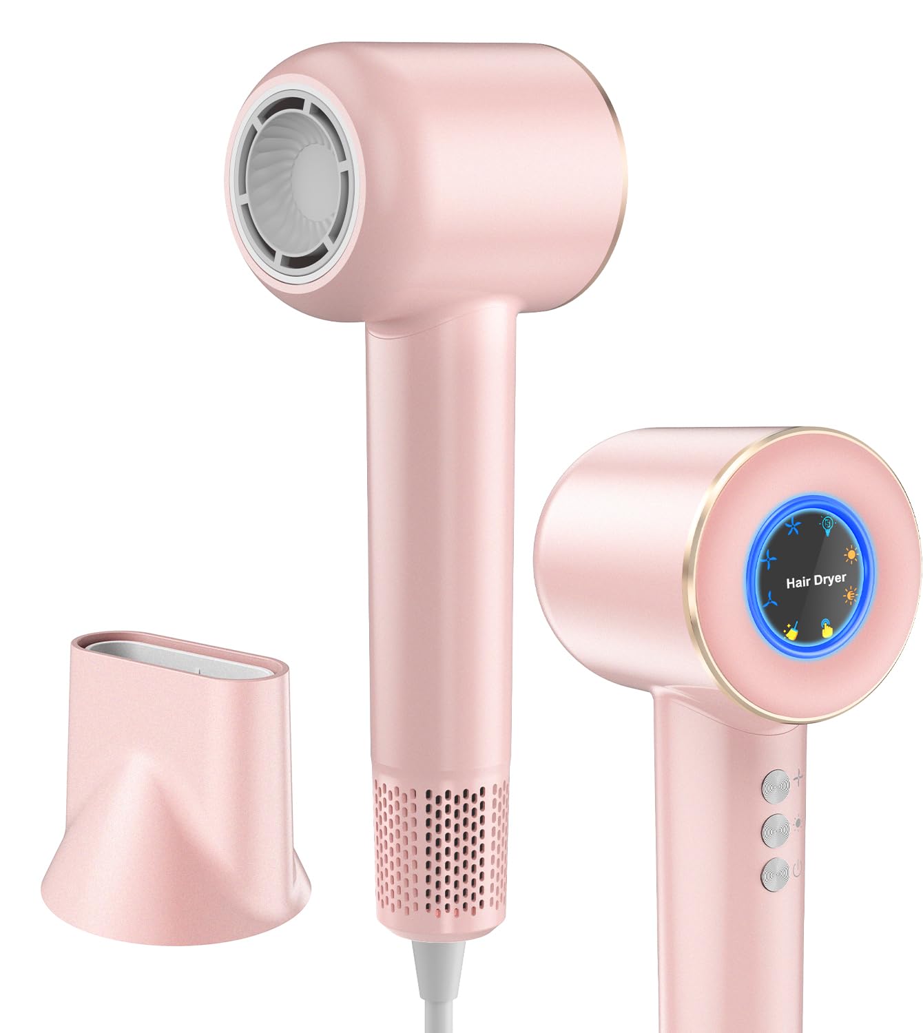 Smart Ionic Hair Dryer with Intelligent Grip Sensor, Thermo-Control, Self-Cleaning Function,110000 RPM Low Noise Blow Dryer with Magnetic Concentrator, Lightweight Hairdryer for Women Pink