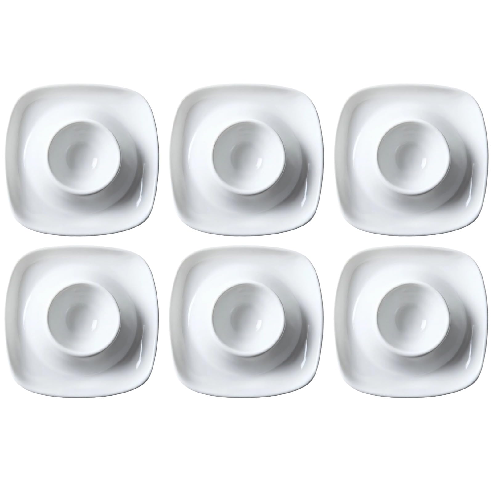 Générique 6 Porte-œufs en céramique, Support pour œufs durs, Plateau carré avec rainure Ronde, Plat Blanc pour œufs, Compatible Micro-Ondes et Lave-Vaisselle
