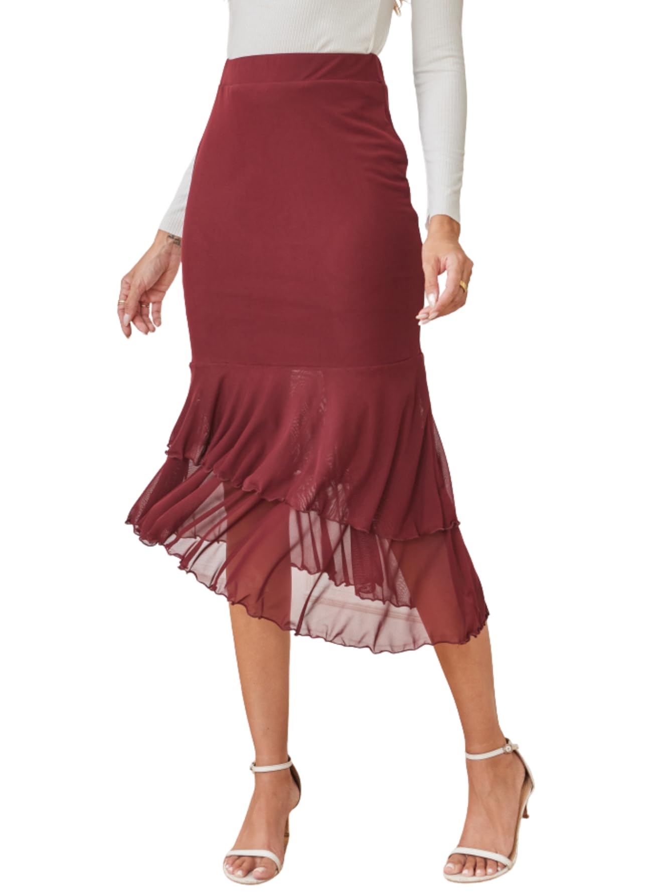 Verdusa Womens Fishtail Skirt High Waist Casual Skirt Tiered Elegant Hip-Wrapping Skirts