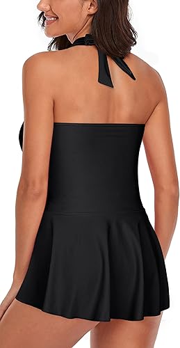 Miniatura 2 de Omichic Traje de baño tankini halter de dos piezas para mujer, con control de abdomen, cuello en V, con pantalones cortos