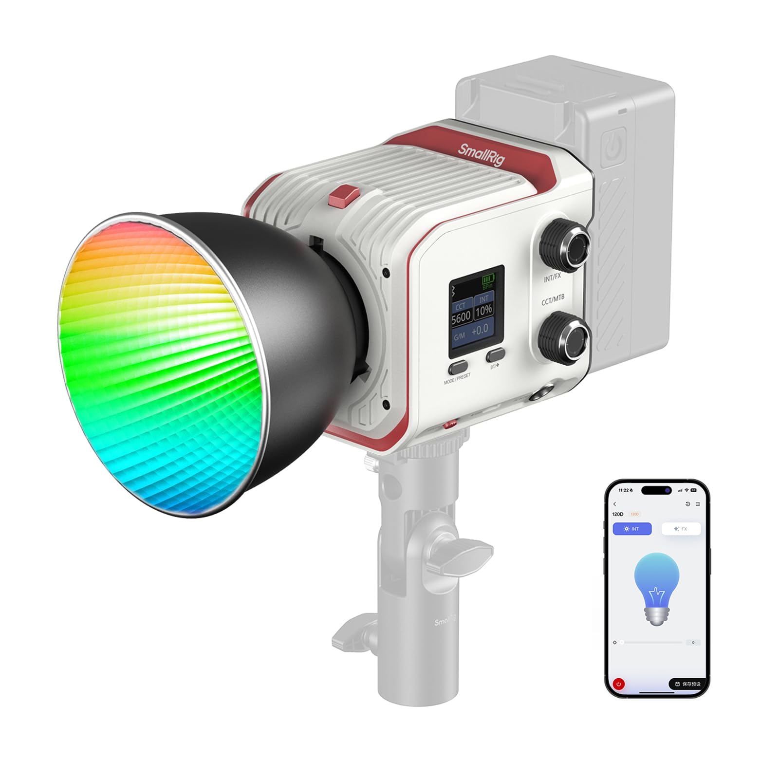 SmallRig RC 100C RGBWW LED Video Light, with App Control, 100W Mini COB Continuous Output Lighting, Handheld Spotlight 2700-10000K/CRI 96+/TLCI 98+/12