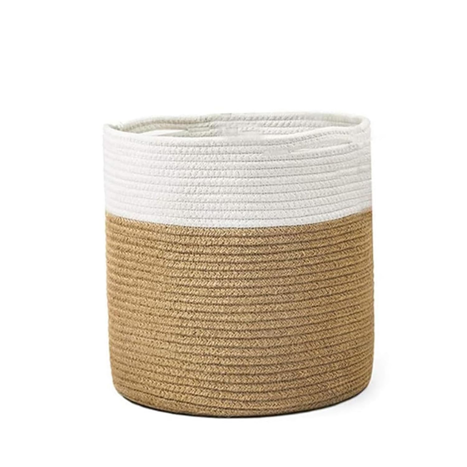 hjwanyin Plant Pot with Liner, Woven Cotton Rope Plant Basket for Flower Pot Indoor Planters, 20 x 20 cm Jute Foldable Storage Basket Organizer Modern Decor Household Laundry Basket (White & Brown)