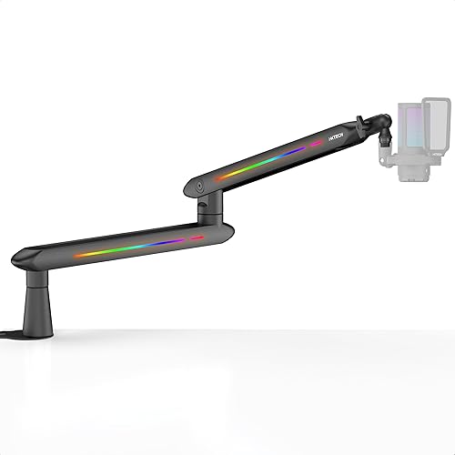IXTECH Brazo de brazo RGB de bajo perfil para micrófono, soporte de brazo de micrófono ajustable con abrazadera de montaje de escritorio, soporte de