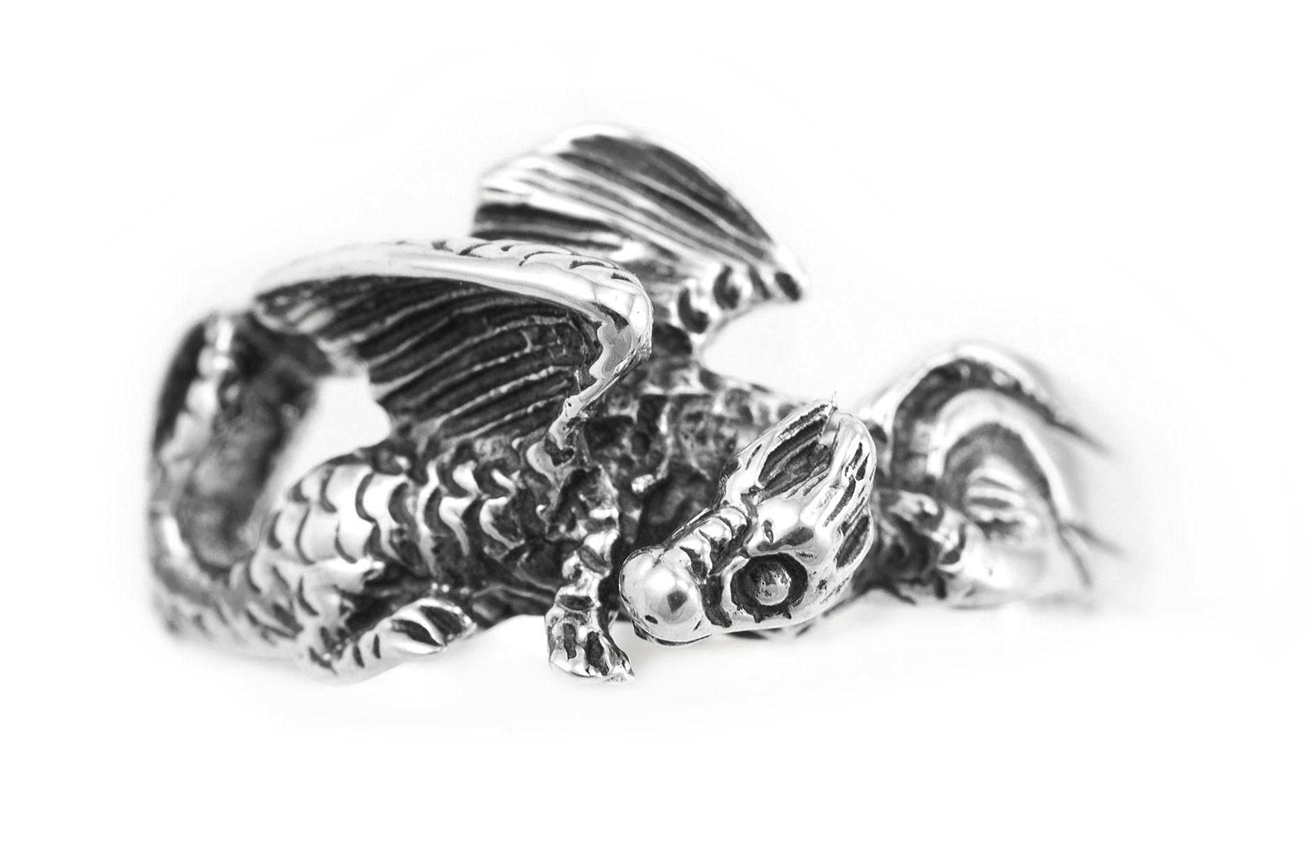 Windalf Vintage Glücks Drachen Silberring NEPOMUK 9 mm Sleepy Dragon Schutzring Vikings Freundschaftsring 925 Sterlingsilber