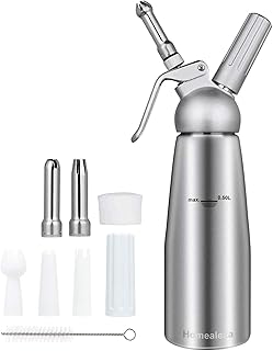 Homealexa 500ML Siphon à Crème Chantilly Professionnel avec 3 Douilles en AcierInoxydable, pour Mousses et Crèmes