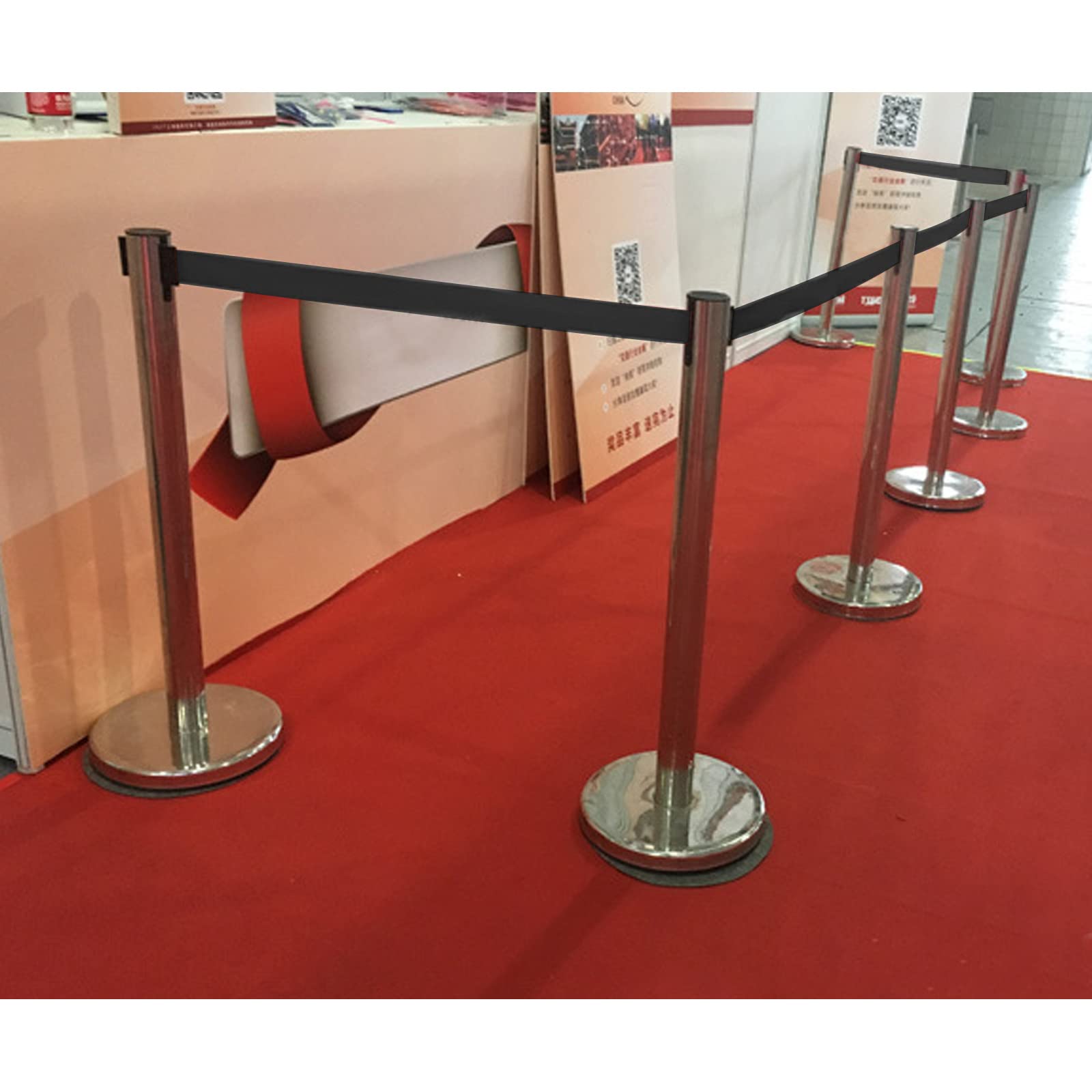 Set di 4 intercettazioni in acciaio inox, pali di intercettazione con nastri estraibili per parcheggio ed eventi, base pesante per sistema di guida personale (lunghezza del nastro: 200 cm)
