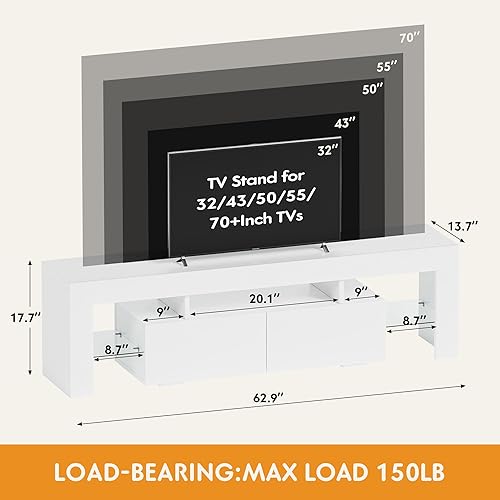 Miniatura 3 de YESHOMY Moderno soporte de TV LED para televisores de hasta 70 pulgadas con estantes y cajones de vidrio, centro de entretenimiento para juegos con