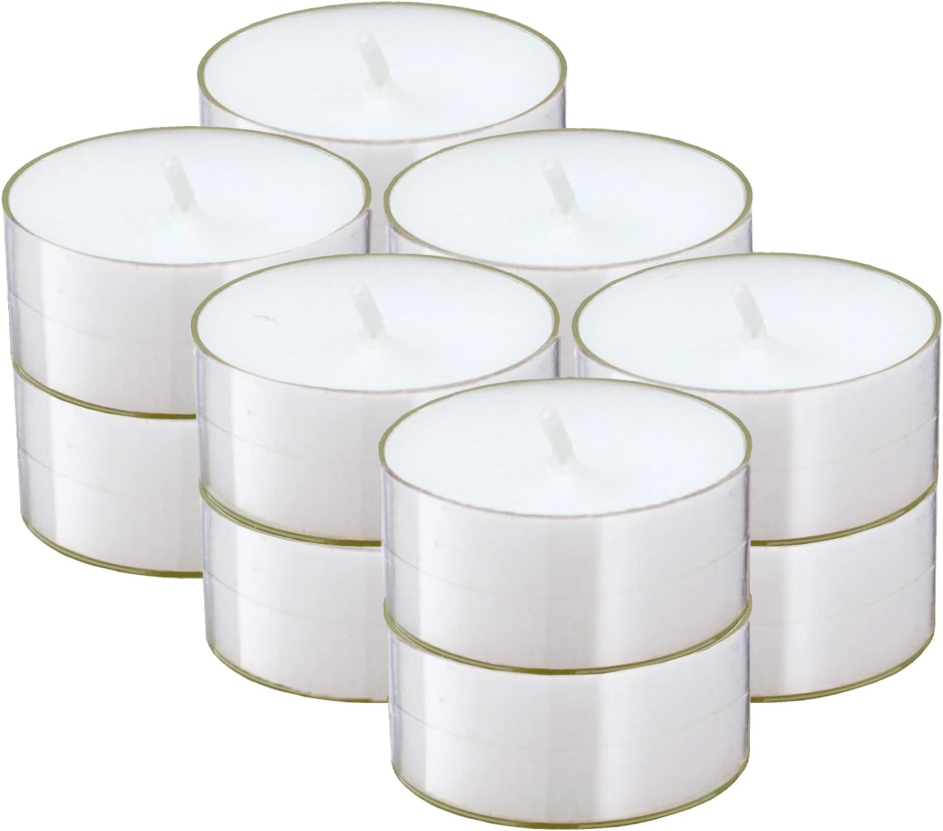 Tribello Clear White Tea Lights Candles - 4.5 Hour Long Burning Unscented Tea Light Candles for Home, Travel, Holiday Events, Relaxation & Emergencies - 12 Pack