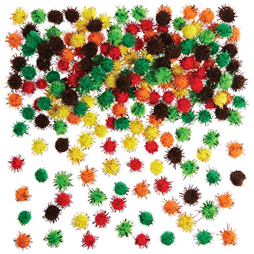 Baker Ross FX111 Selbstklebende Glitzer Pom Poms in Herbstfarben - 200 Stück, Herbst Basteln für Kinder und Erwachsene, Buntes Bastelzubehör