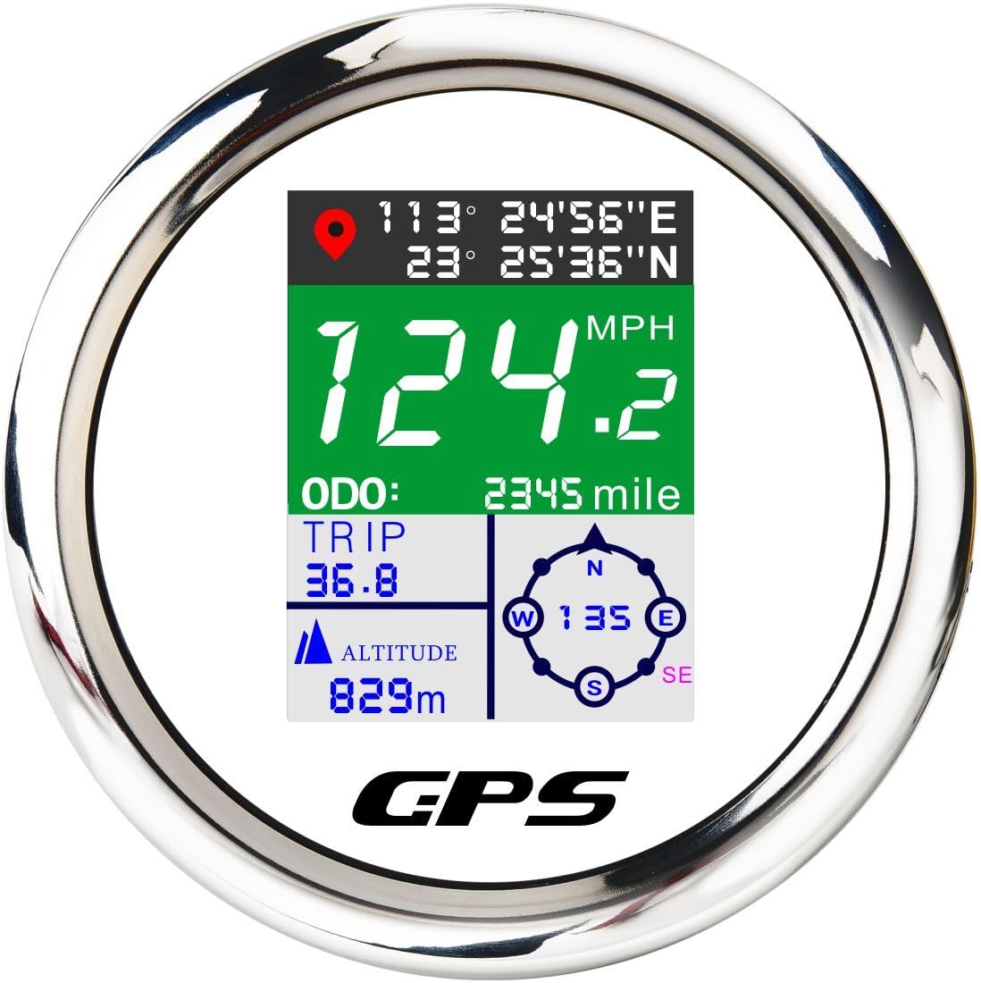 Tachimetro GPS da 85 mm con schermo a colori TFT – impermeabile digitale e odometro, regolabile per km/h, MPH, nodo – per auto, barca, moto, camion