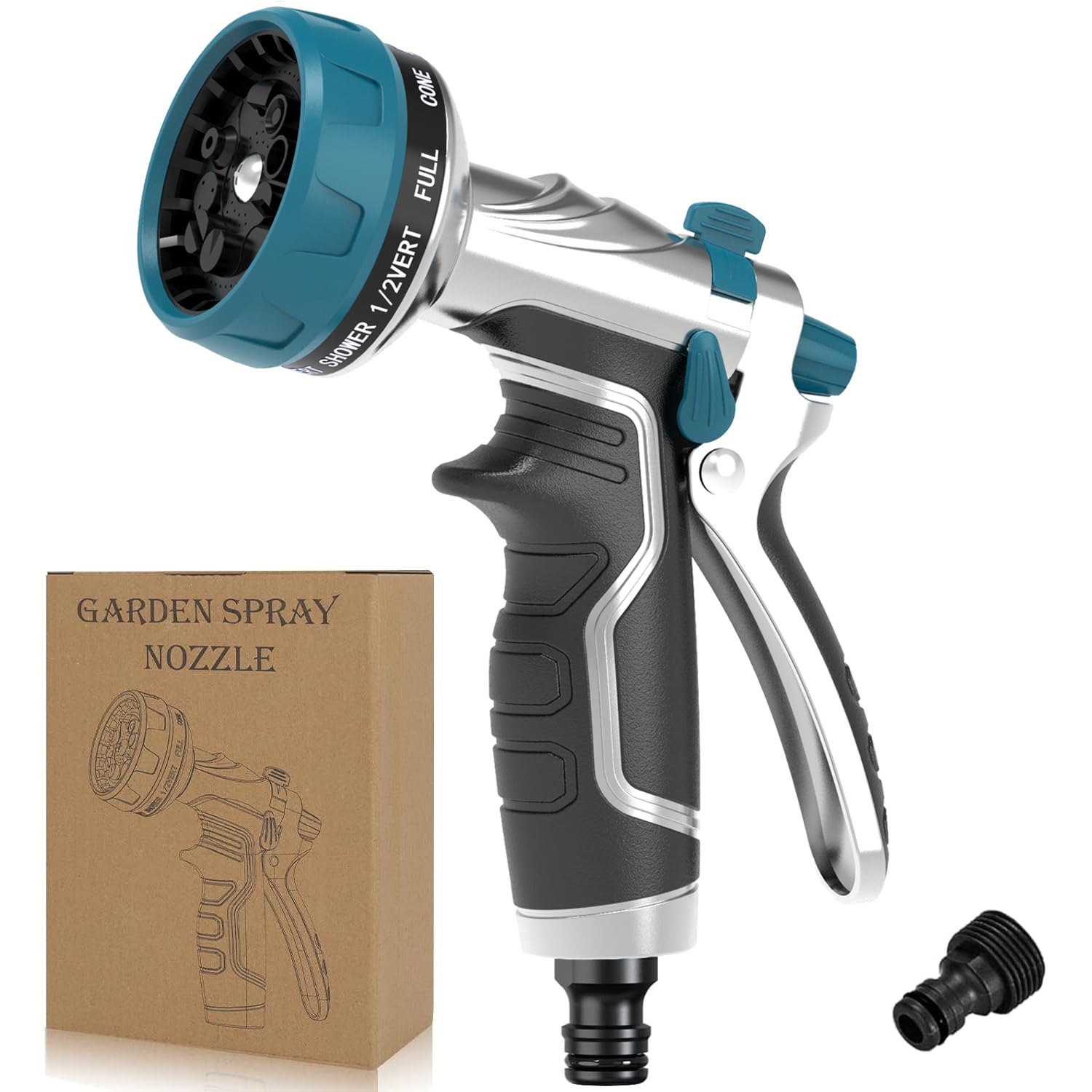 2026 NEW Heavy-Duty Metal Hose Pipe Spray Gun, 8 Adjustable Spray Patterns Garden Hose Spray Gun, Leak-Proof Hose Gun, Garden Hose Nozzle for Watering, Cleaning, Washing Cars, Compatible with UK Hoses