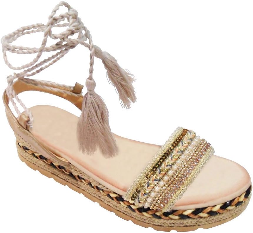 TravelNut Christmas Essential Special Anna Beaded Bohemian Gladiator Ankle Wrap Espadrille Sandals for Women (Assorted Colors)