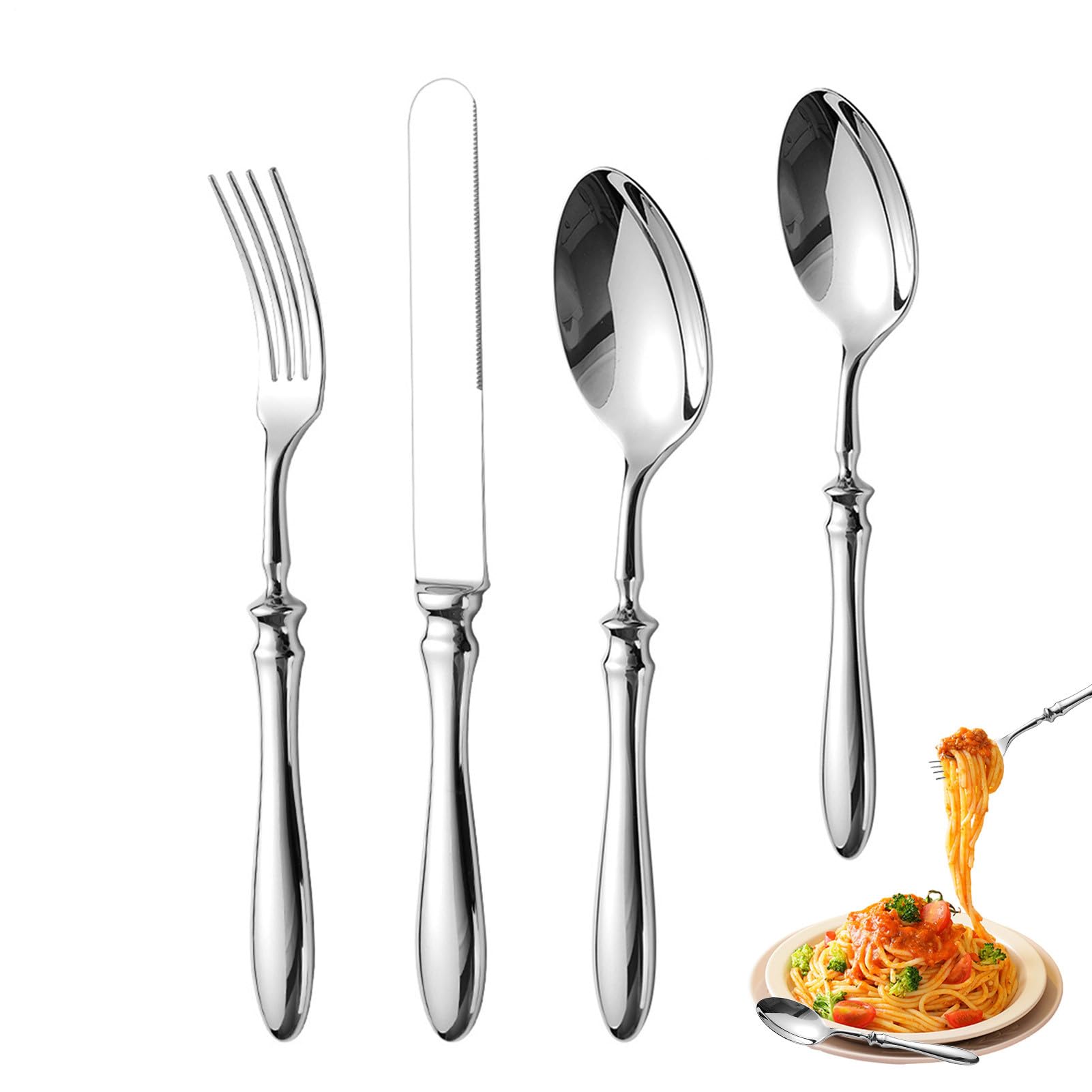 Set De Cubiertos Acero Inoxidable Cuchillo Para Filetes, Tenedor Y Cuchara | Set Vajilla Cocina y Mesa Para Cena Boda Camping Restaurante Aire Libre Viaje Ensalada Bistec Postre Sopa